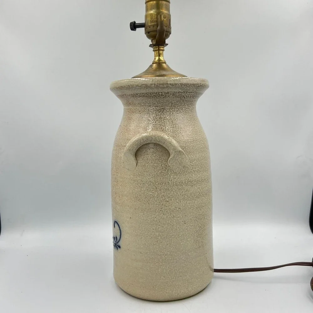 Salmon Falls Stoneware Crock Lamp Cobalt Blue Bird Motif Dover NH Salt Glaze